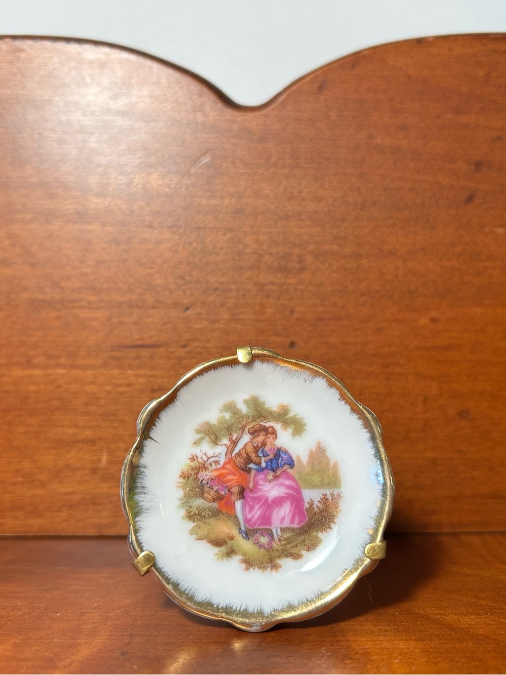 Vintage Decorative Porcelain Plate with Romantic Pastoral Scene — Pink & Blue